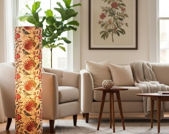 Lámpara de pie cilíndrica redonda de tela / Lámpara de pie redonda alta, iluminación ambiental para mesita de noche