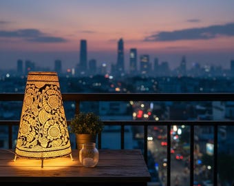 Skórzana lampa stołowa z żarówką żarową, ręcznie robione rustykalne oświetlenie, wystrój domu w stylu vintage