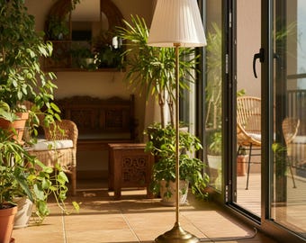 Lampada da terra minimalista con paralume in tessuto – Lampada da terra moderna in cromo o ottone