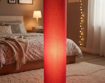 Lámpara de pie cilíndrica redonda de tela / Lámpara de pie redonda alta, iluminación ambiental para mesita de noche