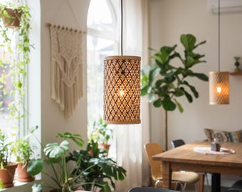 Boho Rattan Pendant Light, Woven Hanging Ceiling Lamp