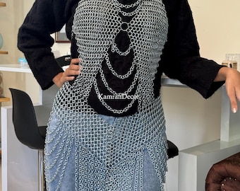 Steel Chainmail Armor Set: Harness Top & Skirt, LARP Cosplay Costume