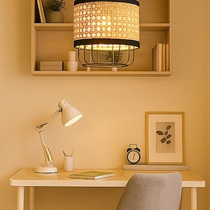 Rattan Webbing Pendant Light – Handmade Cane Hanging Lamp for Living Room, Bedroom & Home Decoration
