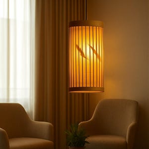 Lámpara colgante de bambú estilo bohemio, hecha a mano en ratán, con pantalla de caña natural para dormitorio, cocina y sala de estar.
