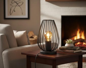 Geometric Metal Cage Table Lamp | Industrial Edison Bulb Desk Light