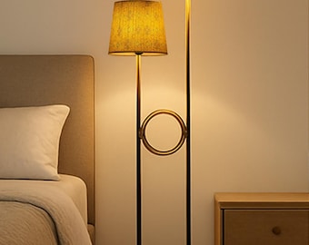 Vintage Mid-Century Modern Brass & Black Floor Lamp