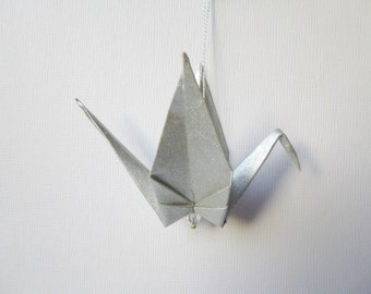 5 Large Origami Peace Crane Ornaments in SILVER or GOLD