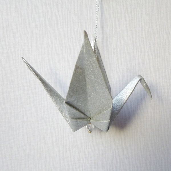 5 Large Origami Peace Crane Ornaments in SILVER or GOLD