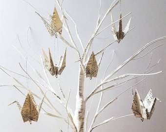 20 Origami Crane Ornaments- Book Pages