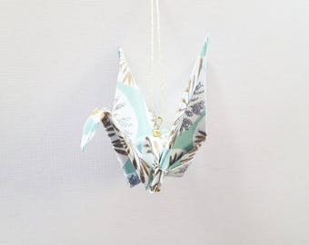 SEAFOAM MINT glitter snowflake Large Origami Peace Crane Ornament Set of 12