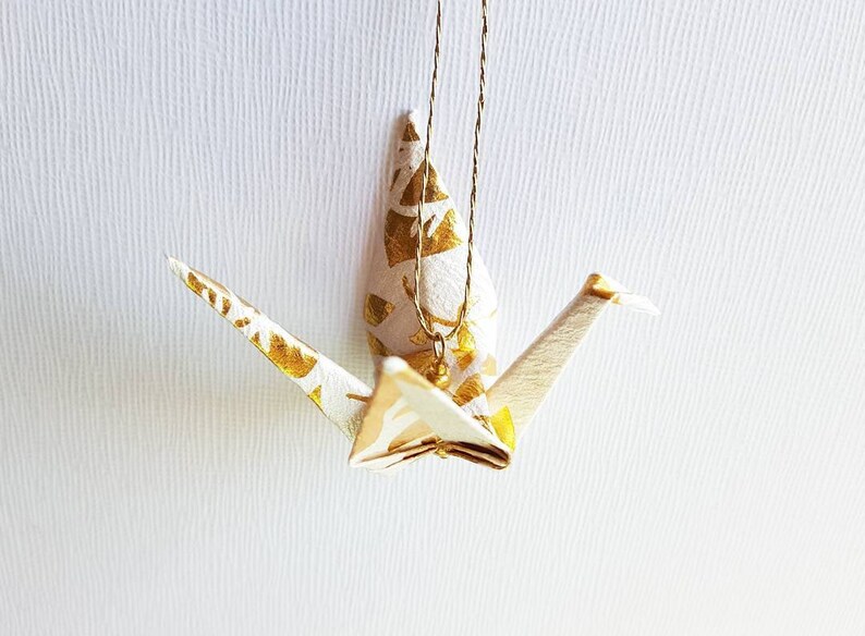 12 GOLD Pattern Small Origami Peace Crane Ornaments image 2