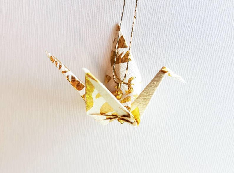 12 GOLD Pattern Small Origami Peace Crane Ornaments image 1