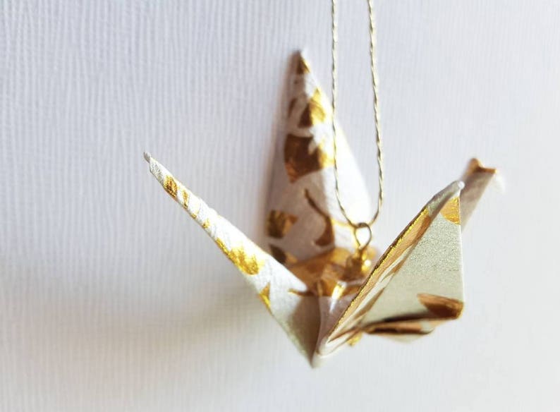 12 GOLD Pattern Small Origami Peace Crane Ornaments image 3