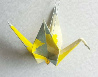 12 YELLOW Pattern Large Origami Peace Crane Ornaments