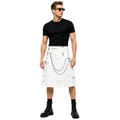 White Cotton Utility Kilt For Men - Modern Gothic Kilt With Chains - Adjustable Waist Kilt With Pleats - Available In Multiple Sizes product logo