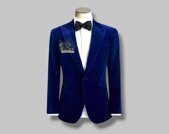 Scottish Men's Blue Velvet Jacket - Formal Blue Velvet Blazer For Men - Occasional Blue Velvet Tuxedo Jacket - Blue Velvet Party Wear Jacket