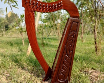 12 Nylon Strings Rosewood Lever Harp - Celtic Design Lyre Harp With Free Carry Case and Nylon Strings