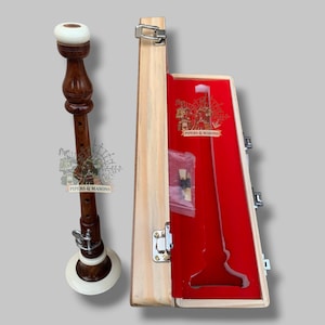Premium Natural Finish Wooden Bombard Chanter - Handmade Rosewood Chanter With 2 Reeds & Hard Case For Chanter - Tunable Musical Chanter
