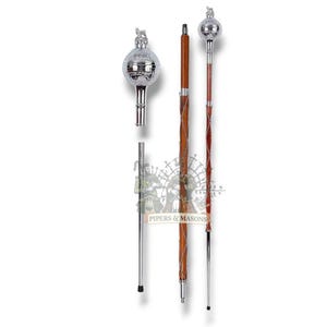 Drum Major Mace Stave & Stick Embossed Chrome Head With Lion and Crown Head Top Stick Band Marching Stick 3 Parts Major Mace With Free Case
