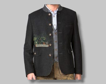 Giacca da uomo bavarese tedesca in stile kilt grigio antracite, realizzata a mano in stile tirolese, giacca tradizionale bavarese in lana per l'Oktoberfest