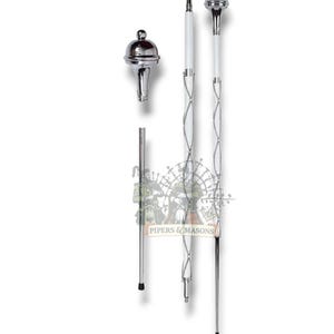 Drum Major Mace Stave & Stick Plain Ball Head White Shaft Mace Chrome Head with Ball Head Top Mace 3 Parts Major Mace with Free Soft Case
