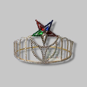 Masonic Eastern Star Matron Crown - OES Lining Design Golden and Silver Tone Matron Crown - Rhinestones Decorated Crown - Free Crown Case