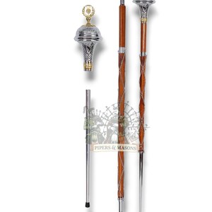 Drum Major Mace Chrome Plated Embossed Head Stick Golden Thistle Badge Head Top Mace 3 Parts Malacca Cane Shaft Stick With Free Soft Case