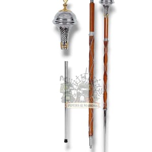 Drum Major Mace Stave & Stick Golden Irish Harp Head Stick Chrome Embossed Head Stick Band Marching Mace Malacca Cane 3 Parts Mace With Case