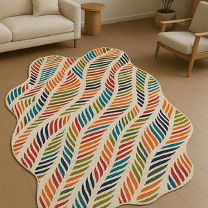 Colorful painting Design Wool Area Rug Soft Irregular Shape for Living Room or Bedroom Decor Hand-Tufted Carpet with 100% New Zealand wool