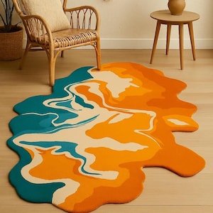 Irregular Shape Abstract Design Hand Tufted Rugs For Living Room, Bed Room, Dining Room, Drawing Room, And For Any Room Multi Color Rug