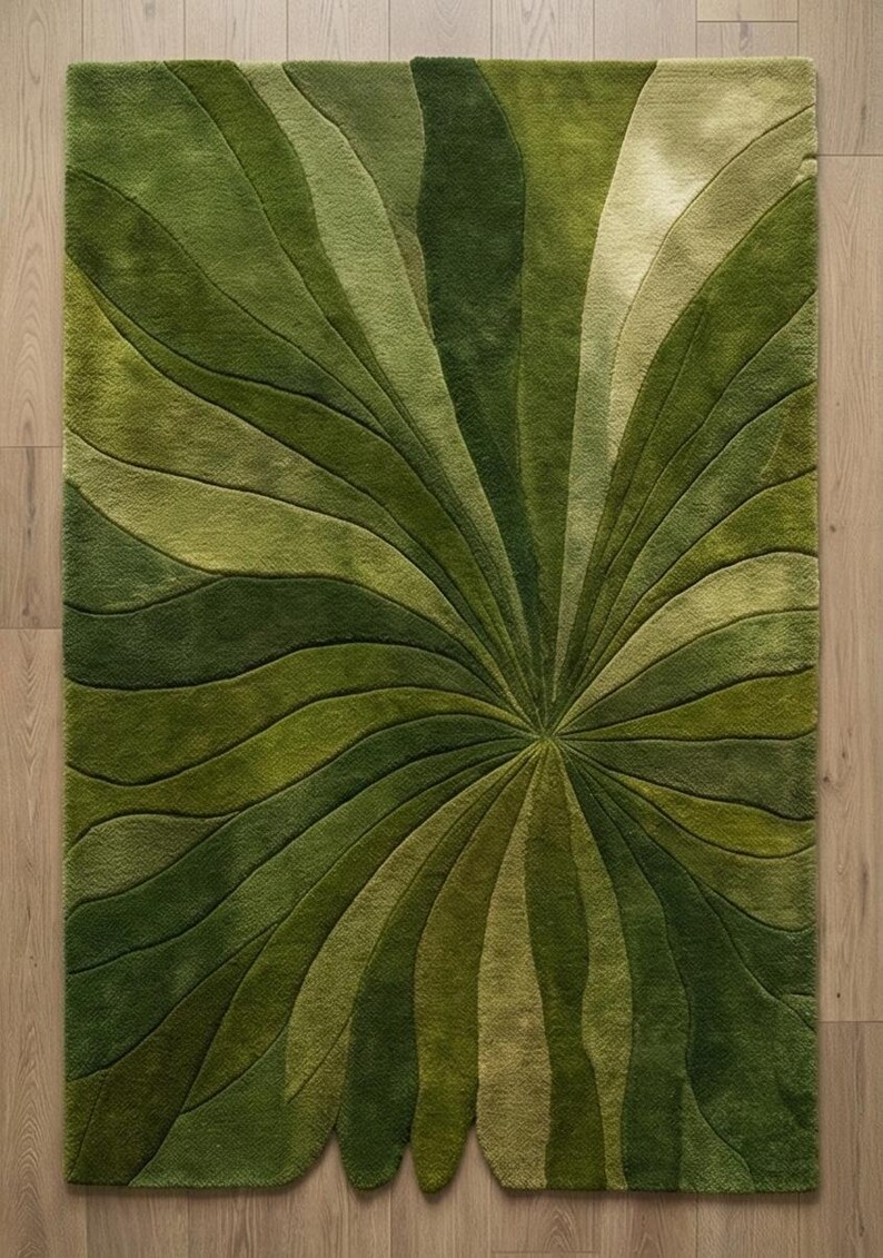 Hand-tufted 3D Sunburst Area Rug | Sculptural Gradient Green Shade ...
