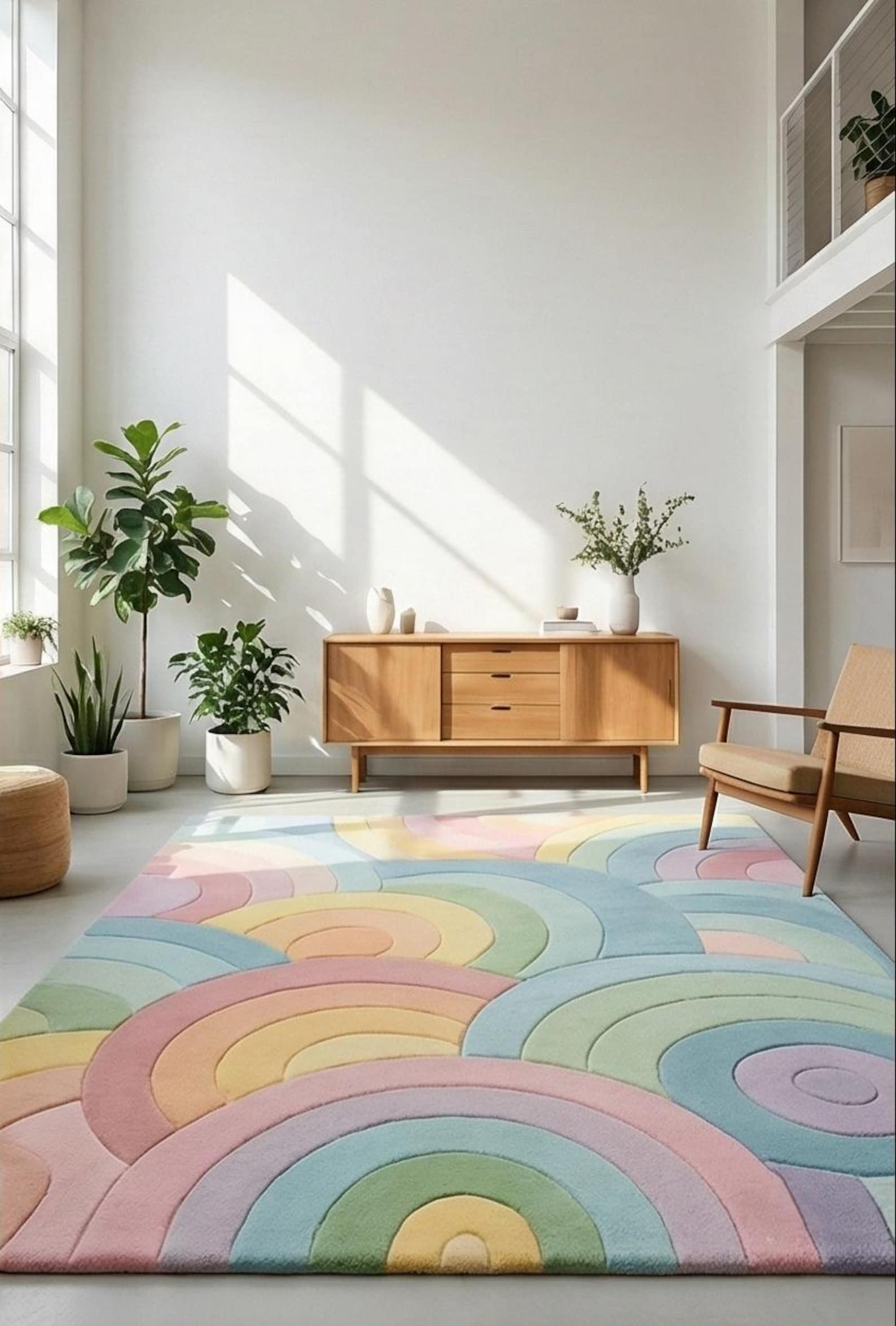 Hand-tufted Wool Rug – Pastel Rainbow Arch Design - Etsy