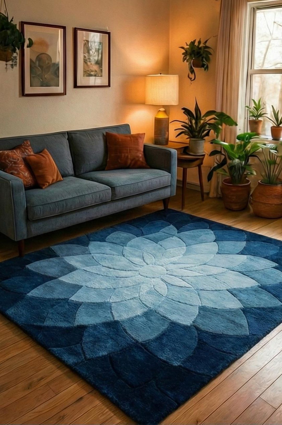 Hand-tufted 3D Lotus Bloom Area Rug | Sculptural Blue, Teal Gradient ...