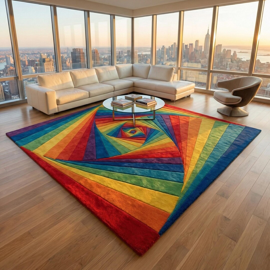 Modern Rainbow Tufted Area Rug | Geometric 3D Optical Illusion Carpet ...