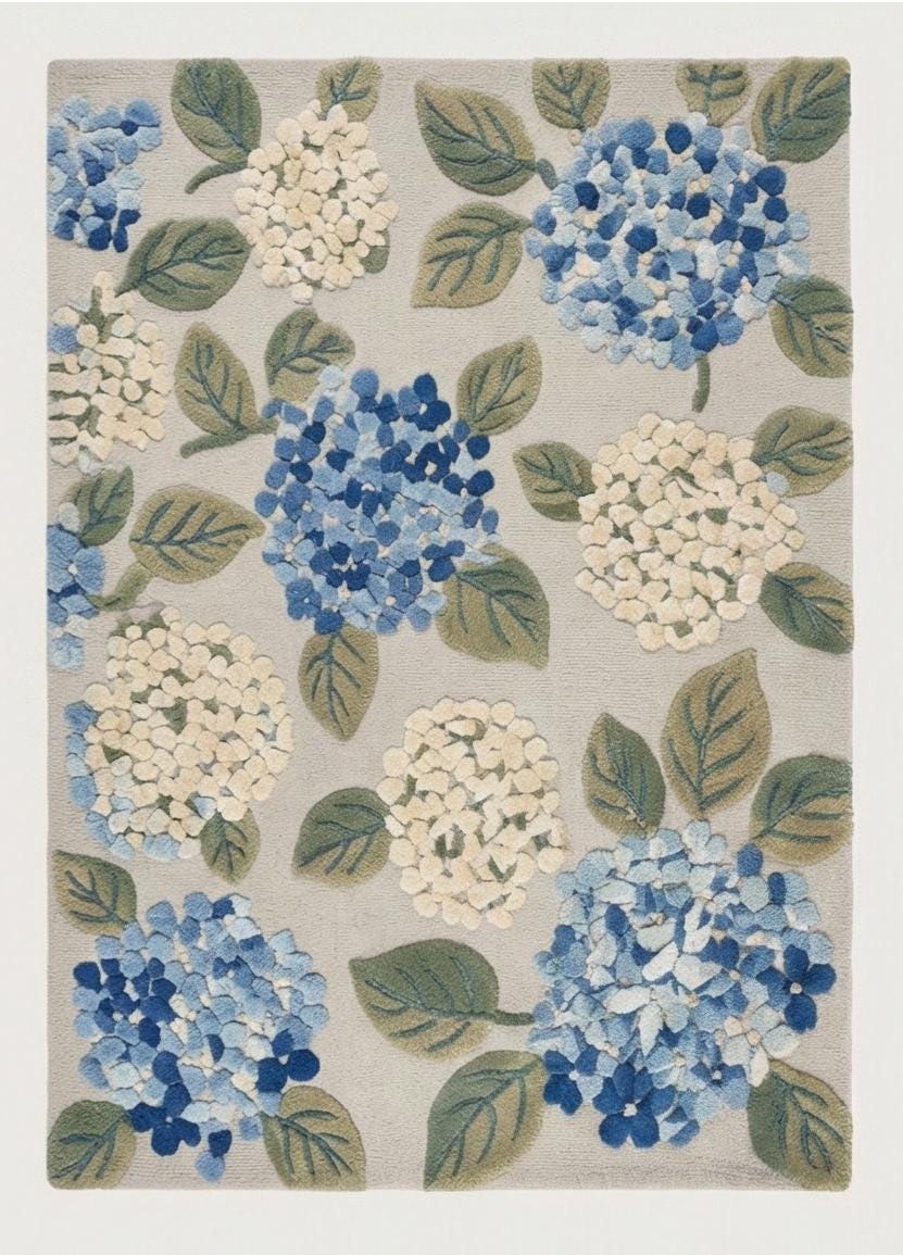 Hand-tufted Wool Rug - Blue & Cream Hydrangea Floral Area Rug ...