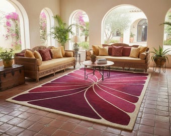 Oversized Wool Flower Rug | Pink & Wine Petal Design, Hand-Tufted