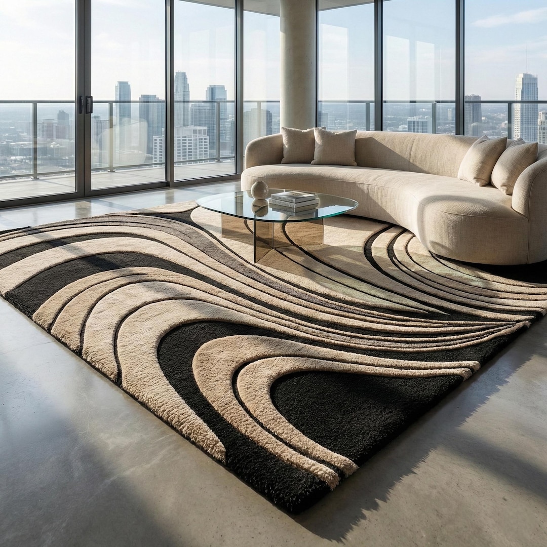 Hand-tufted High Low Wave Wool Rug - Modern Abstract Topographic Area ...