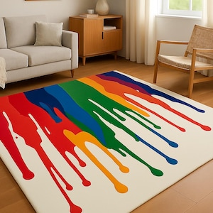 Wool Area Rug Soft Abstract Design for Living Room or Bedroom Colorful painting Design Hand-Tufted Carpet with 100% New Zealand wool