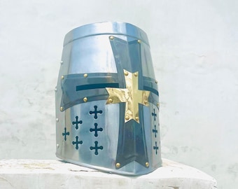 Steel Crusader Helmet | Medieval Knight Templar Armor Replica | LARP Renaissance Costume | Medieval Collectible