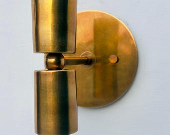Handmade Double Light Brass Wall Sconce – Vintage Mid Century Modern Wall Lamp-wall decor