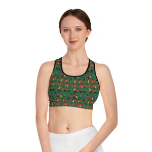 Cease Fire Vibrant Sports Bra for Active Lifestyle, Fun Patterned Athletic Wear, Comfortable Fitness Apparel, Workout and Yoga | Green