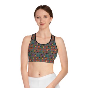 Cease Fire Vibrant Sports Bra for Active Lifestyle, Fun Patterned Athletic Wear, Comfortable Fitness Apparel, Workout and Yoga | Dark Gray