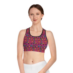 Cease Fire Vibrant Sports Bra for Active Lifestyle, Fun Patterned Athletic Wear, Comfortable Fitness Apparel, Workout and Yoga | Pink