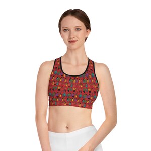Cease Fire Vibrant Sports Bra for Active Lifestyle, Fun Patterned Athletic Wear, Comfortable Fitness Apparel, Workout and Yoga | Red