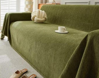 Simple Chenille Herringbone Sofa Towel – Solid Color Decorative Throw, Universal Summer Sofa Protector, Couch Slipcover Blanket
