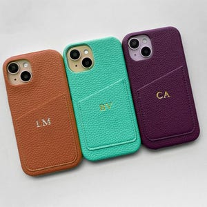 Custom iPhone Series Leather Phone Case with Monogram Initials - Fit iPhone 16 15 14 13 12 Pro Max,  Shockproof Stylish, Gift for Him/Her