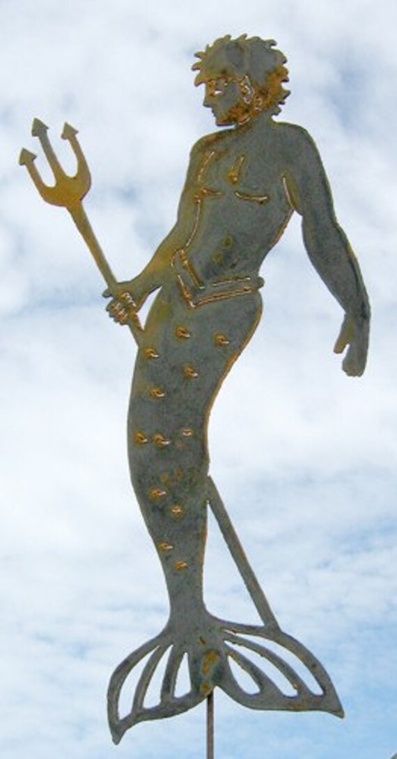 merman w trident yard art by rustiques garden art etsy