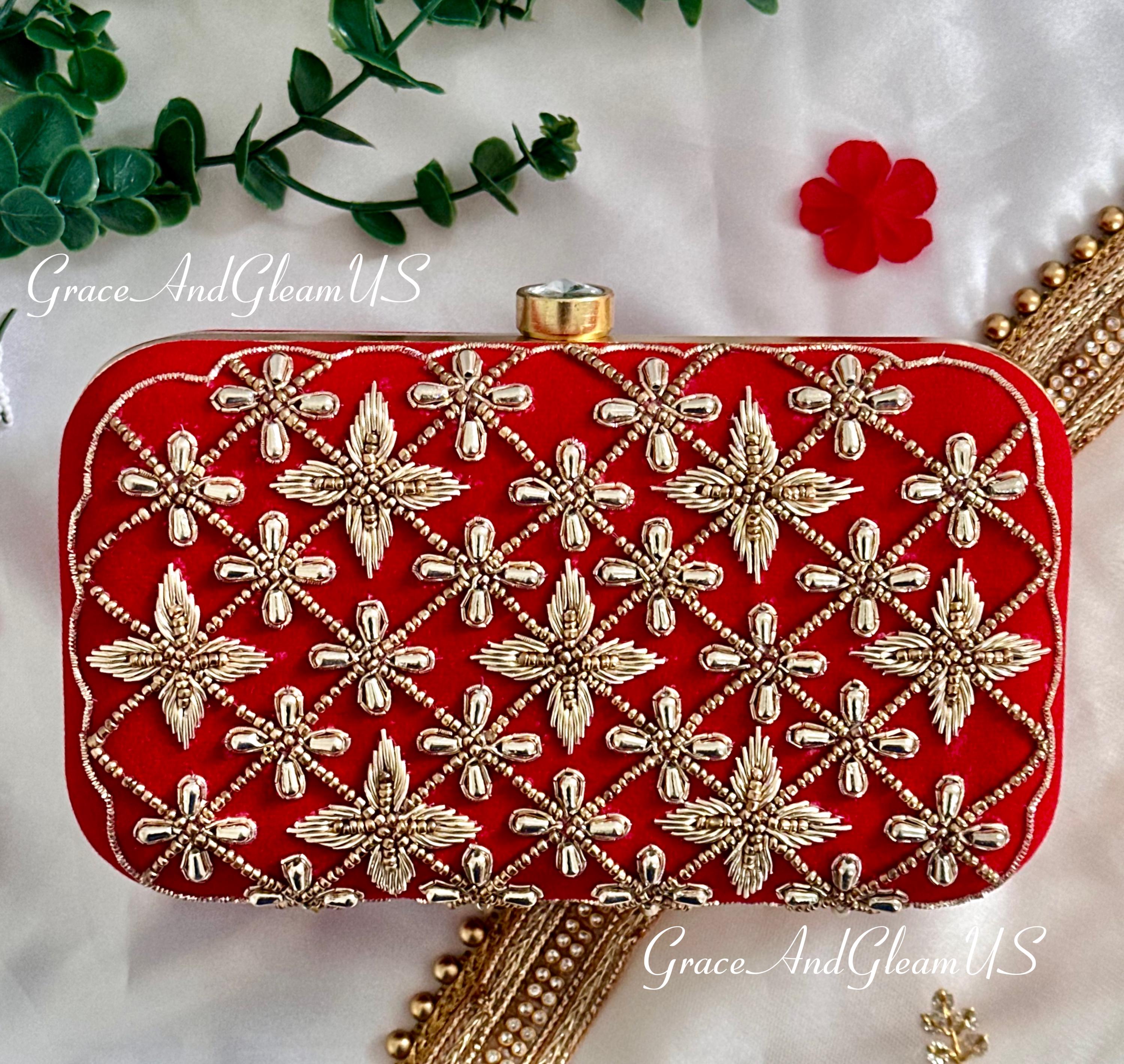 Chic Red Clutch with Gold Accent Red Designer Clutch Bag - Minimalistic Ladies evening bag  main image 3