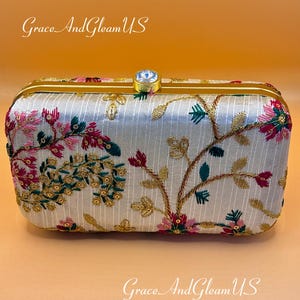 Luxurious Silk Floral White Clutch Bag Floral Green Clutch Beige clutch handmade clutch boho party clutch embroidered clutch Bridal evening