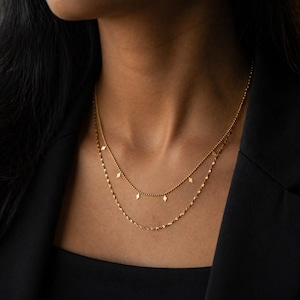 Tarnish Free 18k Gold Plated Layered Two Chain Necklace Gold, Gold Chain Necklace Gold Layered Necklace Layering Necklaces Layered Gold Chai